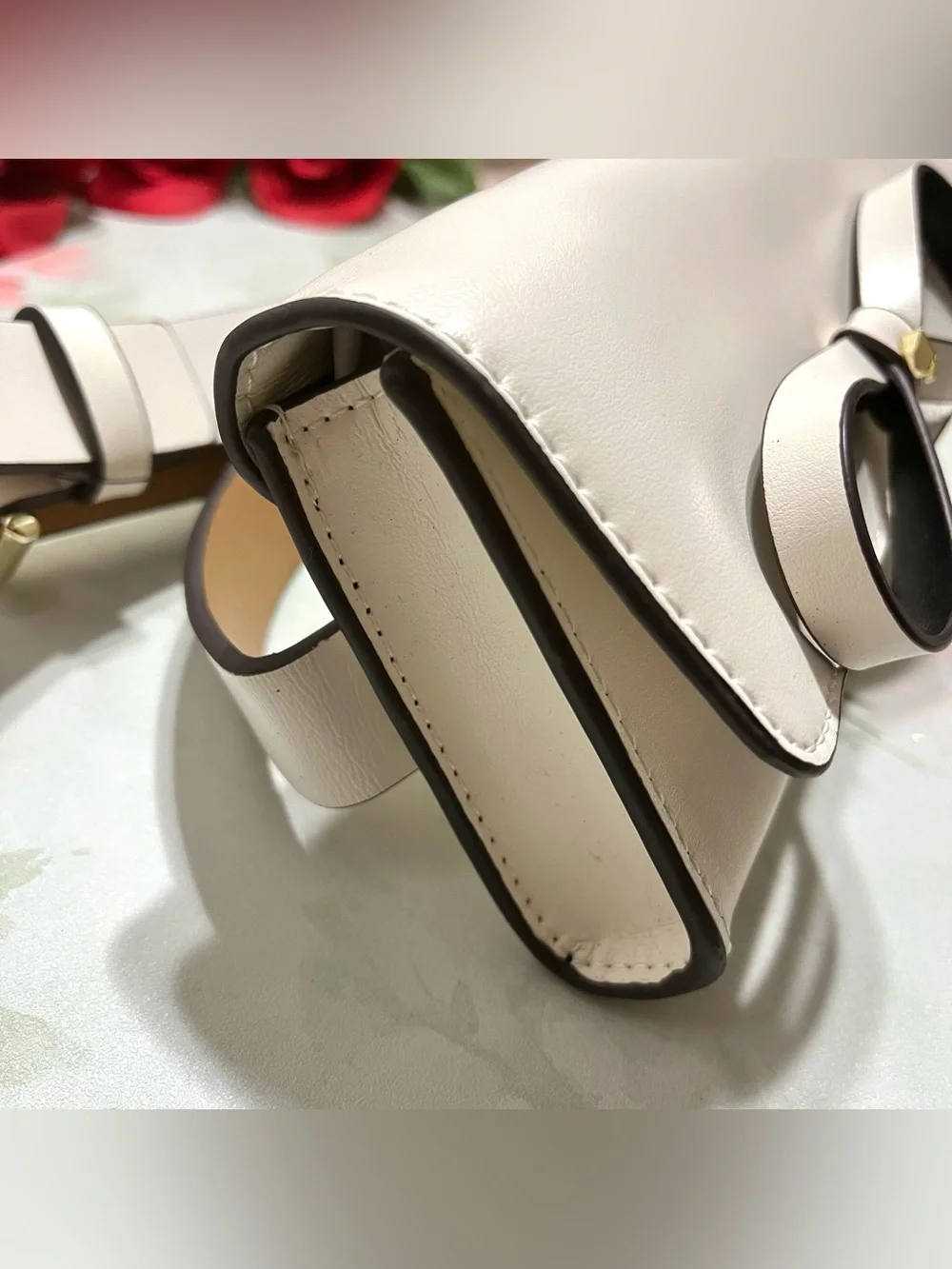 Kate Spade Women's Genuine Leather Belt Bag - White/Ivory with Bow Detail - S/M